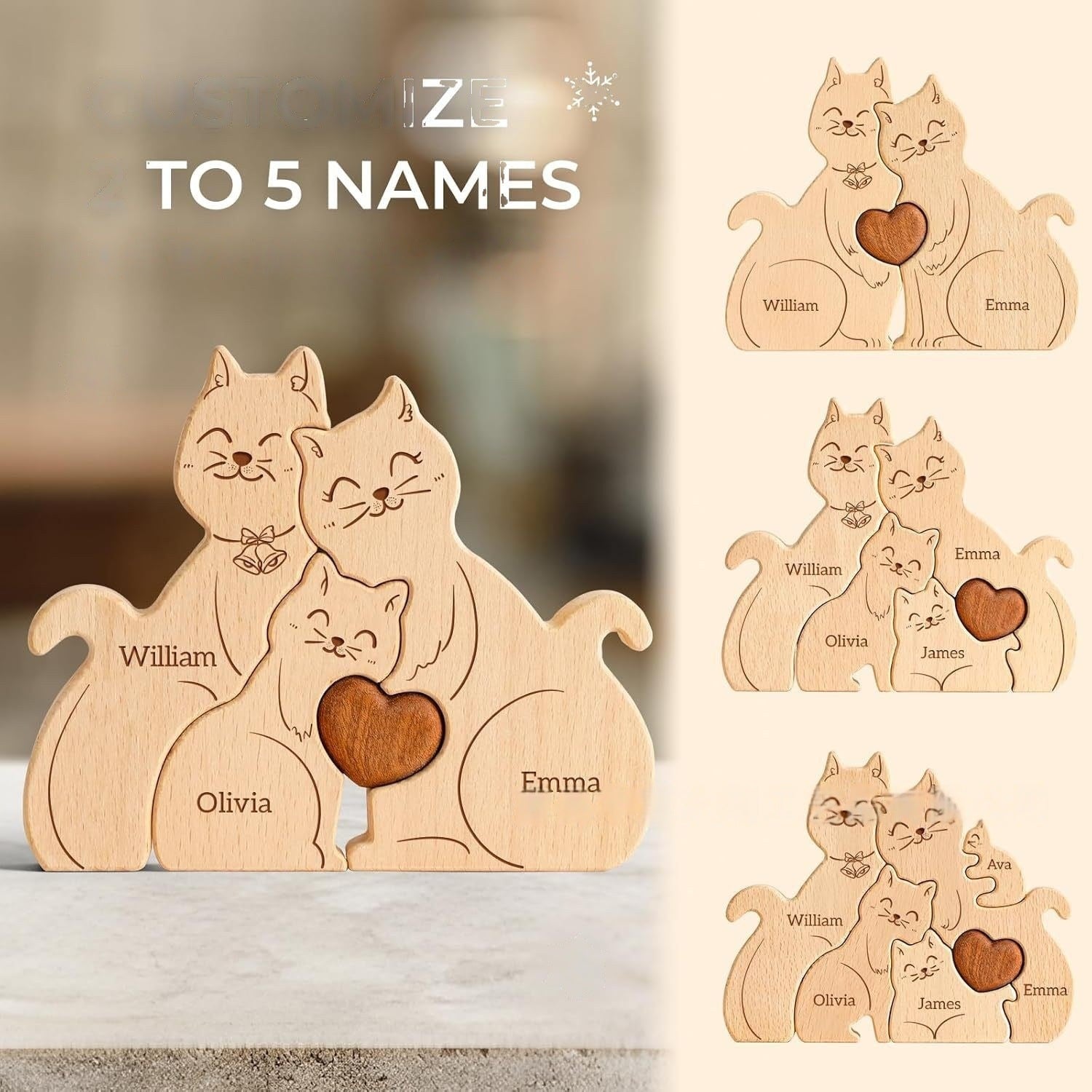 Wooden Cat Family Puzzle Artifact Ornament