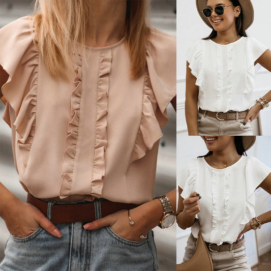 Round neck ruffle top