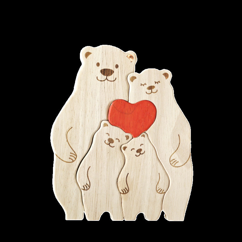 Wooden Mother-and-child Bear Doll Warm Family Zigsaw Puzzle Set Solid Wood