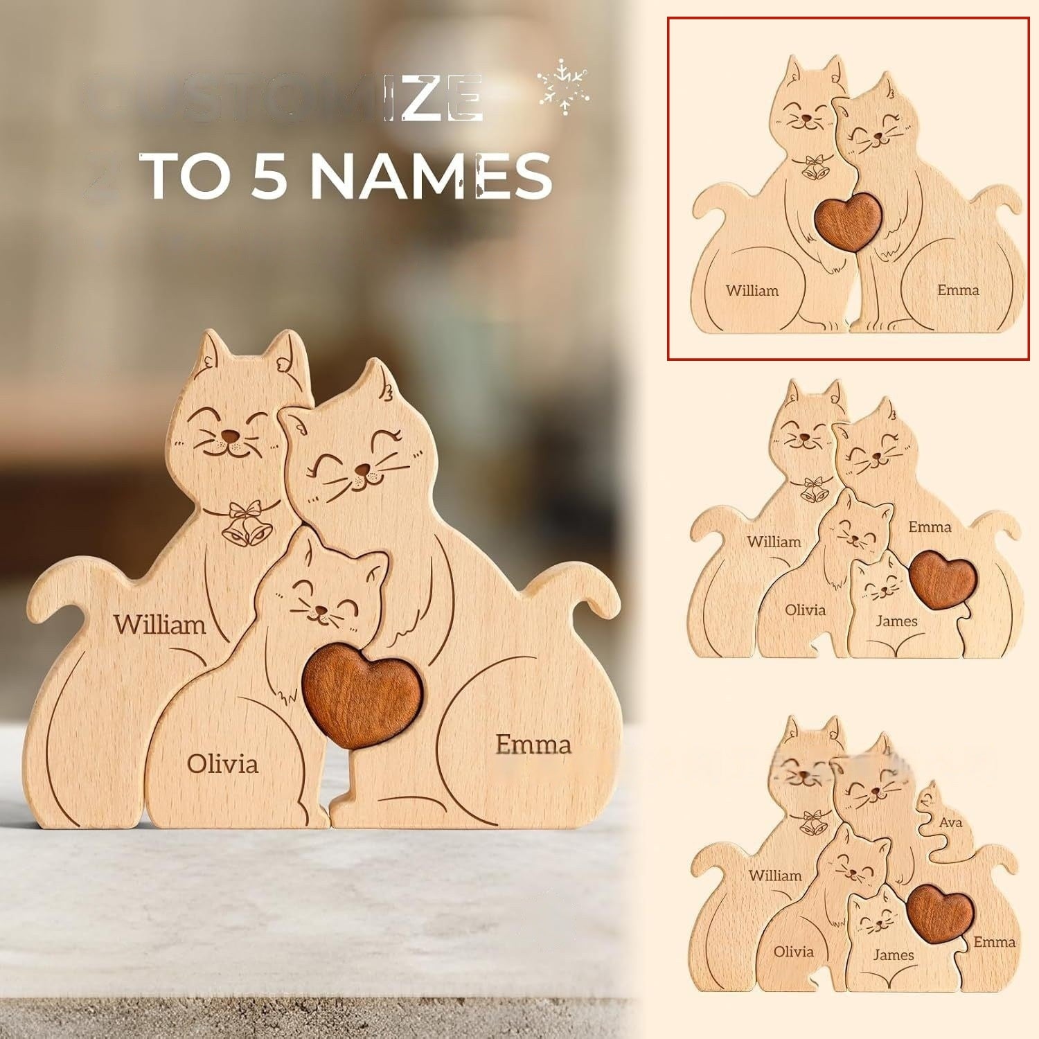 Wooden Cat Family Puzzle Artifact Ornament