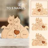 Wooden Cat Family Puzzle Artifact Ornament