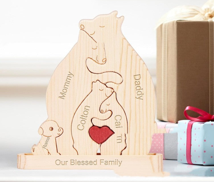 Wooden Hug Bear Pet Family Puzzle Set