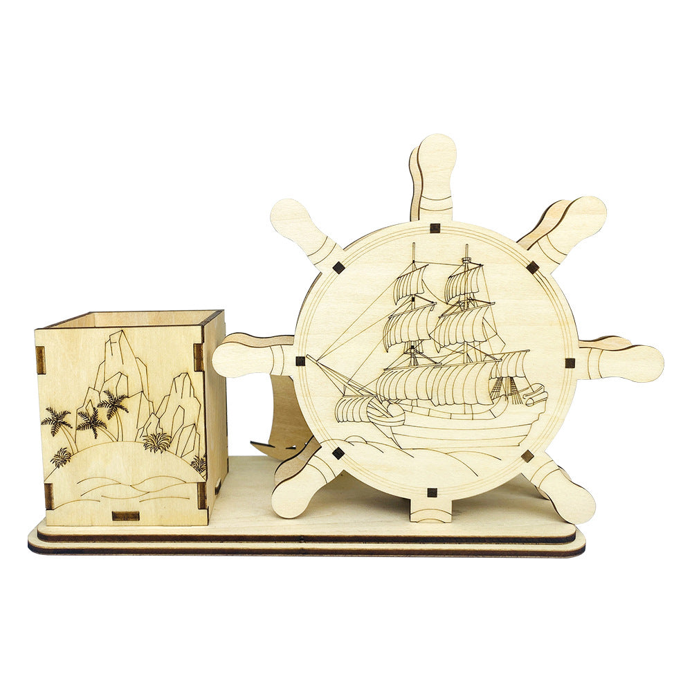 Wooden Puzzle Model Students Handmade DIY Multifunctional Clock Pen Holder