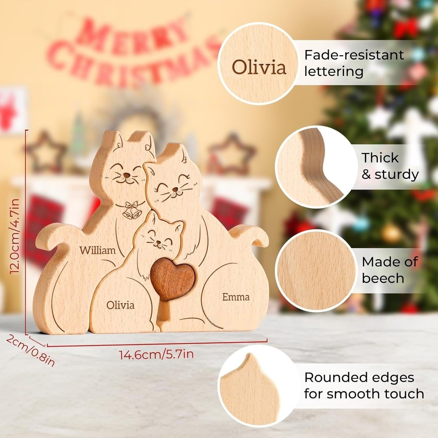 Wooden Cat Family Puzzle Artifact Ornament