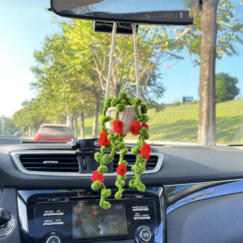 Handmade Knitted Flower Car Accessories Rearview Mirror