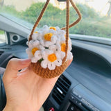 Handmade Knitted Flower Car Accessories Rearview Mirror