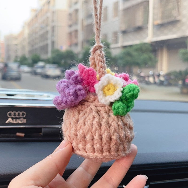 Handmade Knitted Flower Car Accessories Rearview Mirror